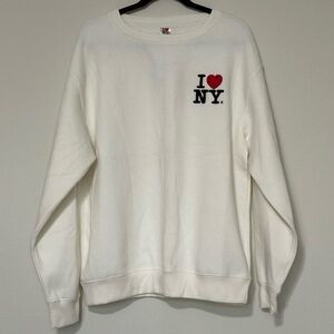 New! I‎ LOVE NEW YORK Embroidered Sweatshirt Ivory I Love NY City Unisex XL  NWT